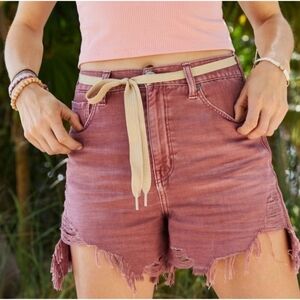 AEO Rust Red Distressed Highest Rise Mom Shorts